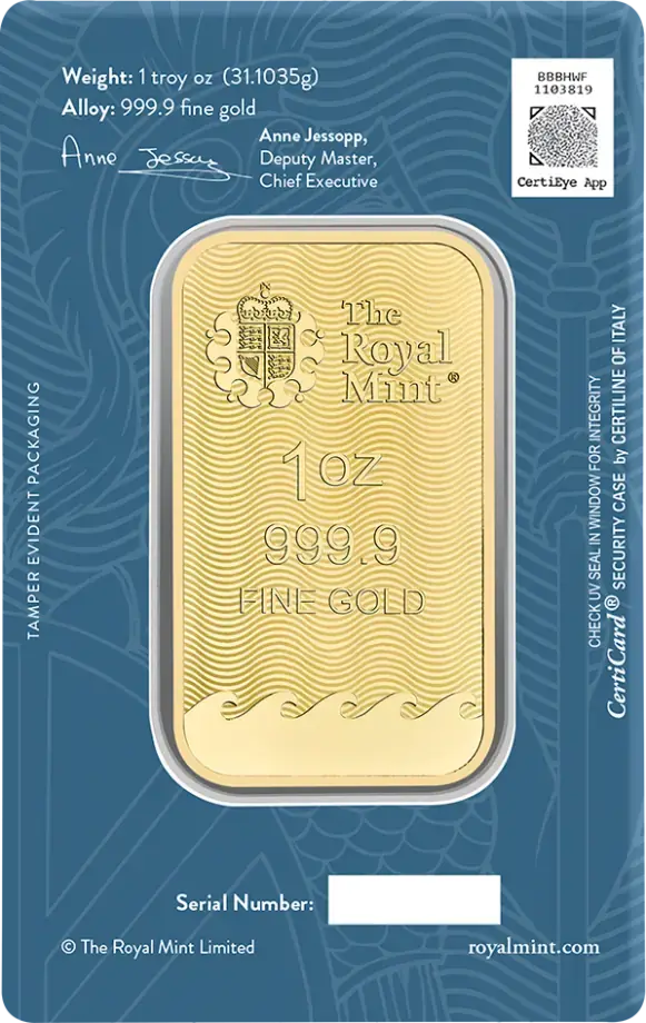 Great Britain Britannia Gold 1 oz (ounce) Bar The Royal Mint