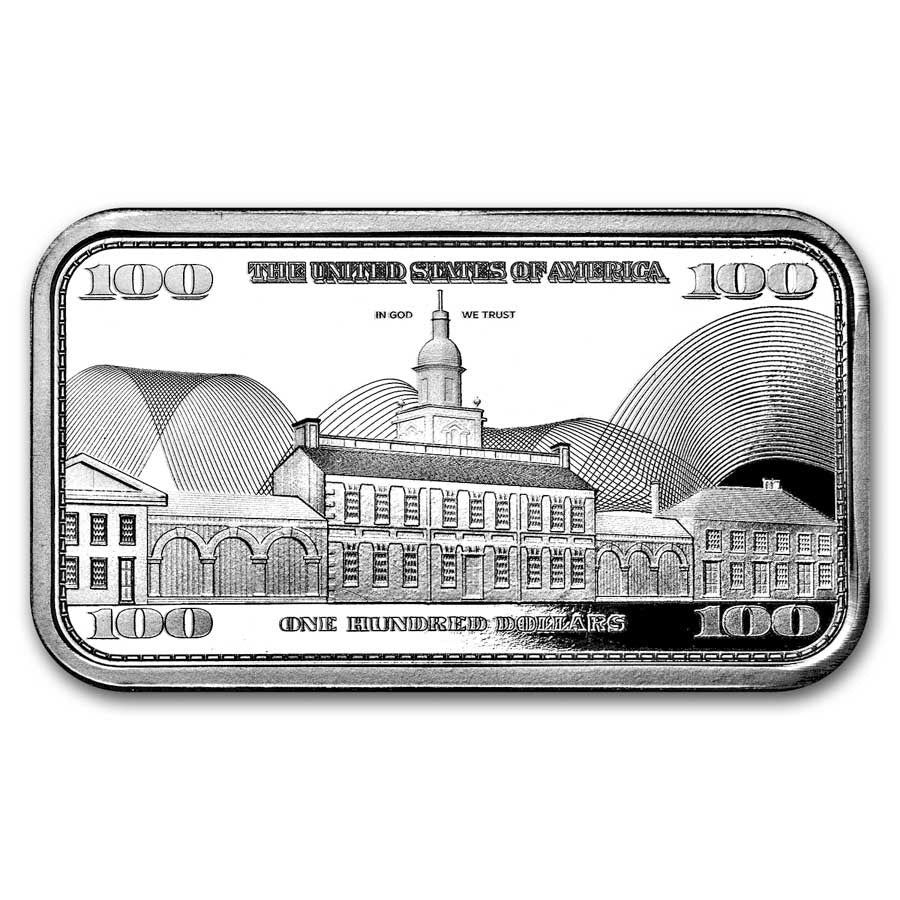 Benjamin Franklin $100 Replica Silver 1 oz (ounce) Bar