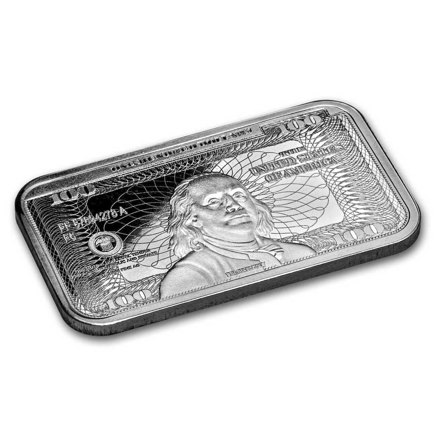 Benjamin Franklin $100 Replica Silver 1 oz (ounce) Bar