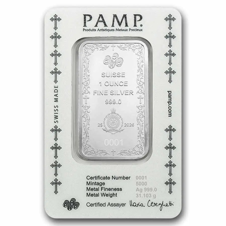 PAMP Suisse Cross of Christianity Silver 1 oz (ounce) Bar