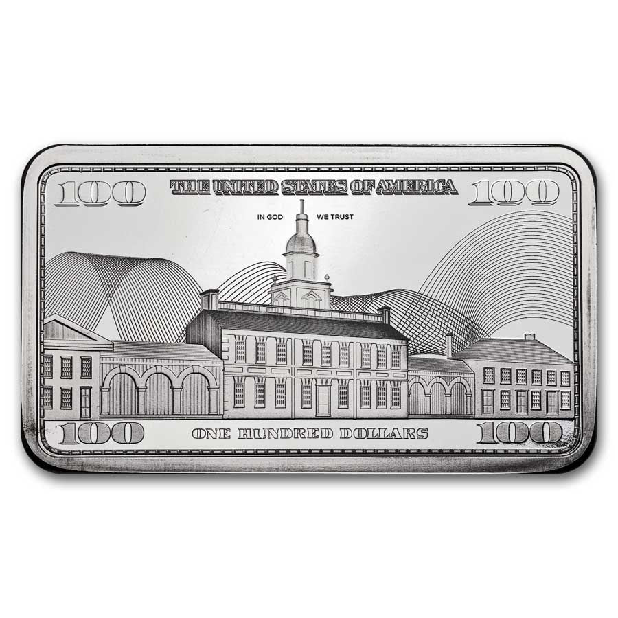 Benjamin Franklin $100 Replica Silver 10 oz (ounce) Bar
