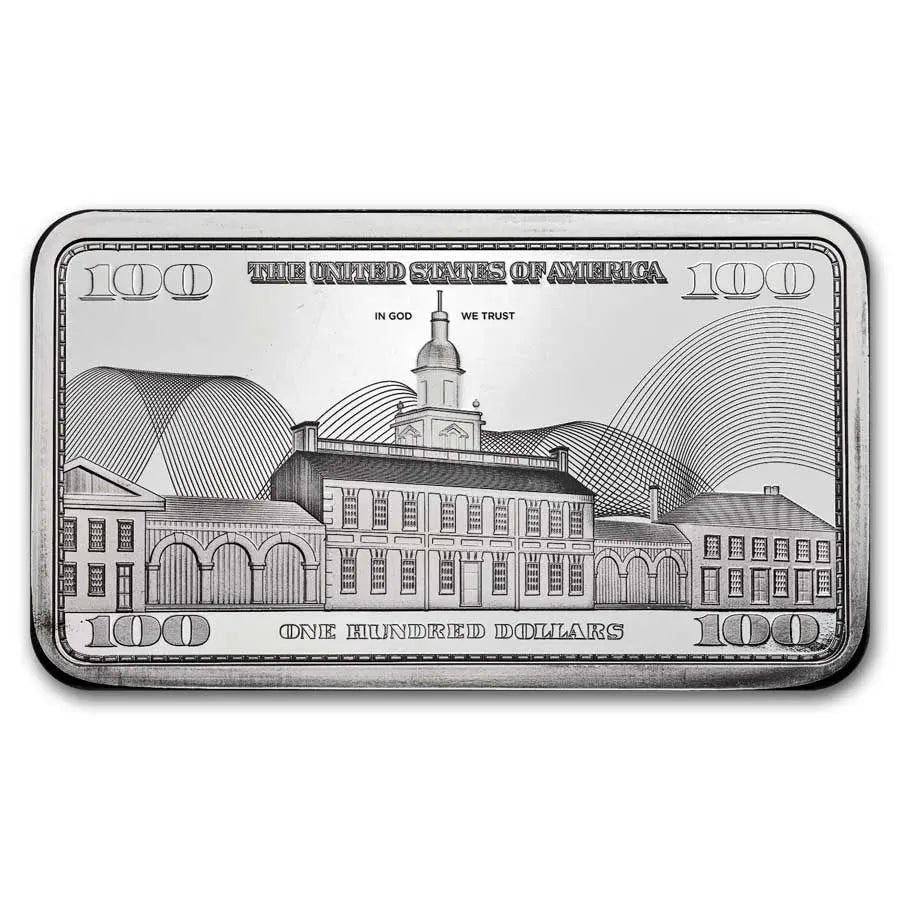 Benjamin Franklin $100 Replica Silver 10 oz (ounce) Bar ABConcept Gold Store AE