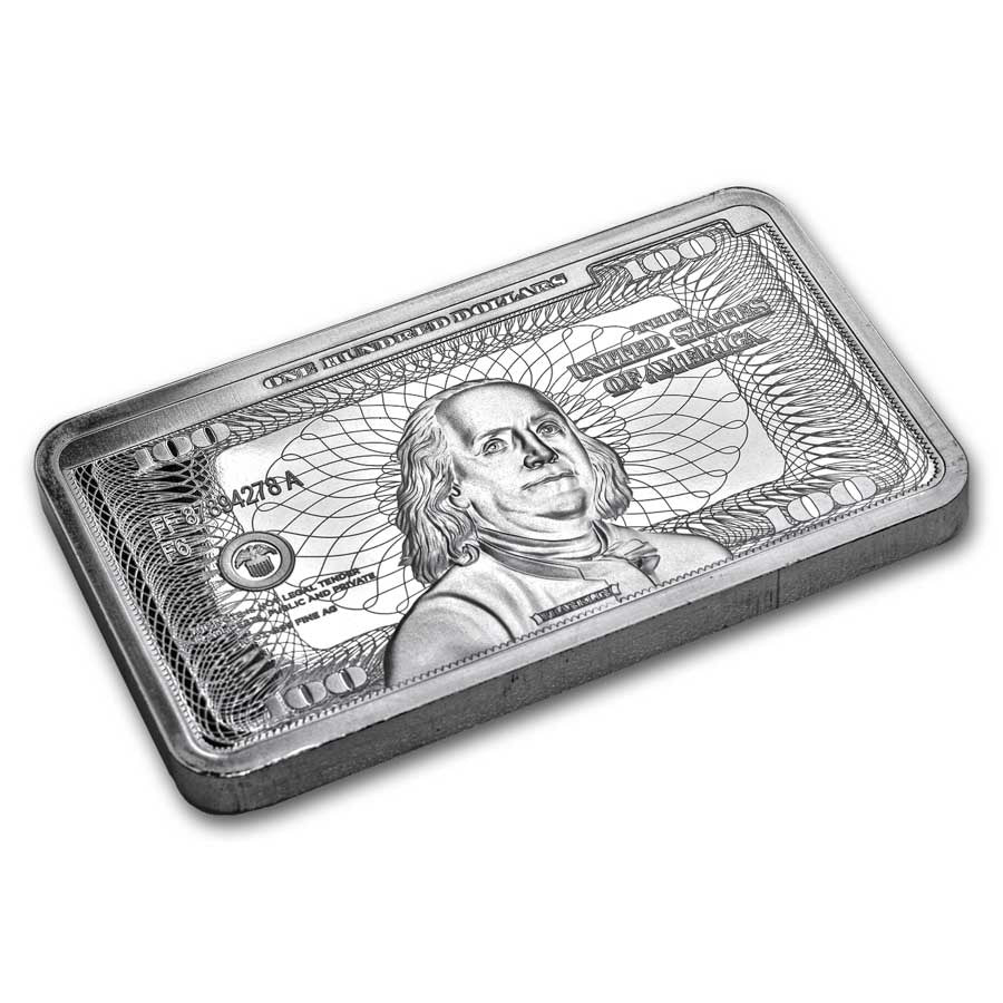 Benjamin Franklin $100 Replica Silver 10 oz (ounce) Bar