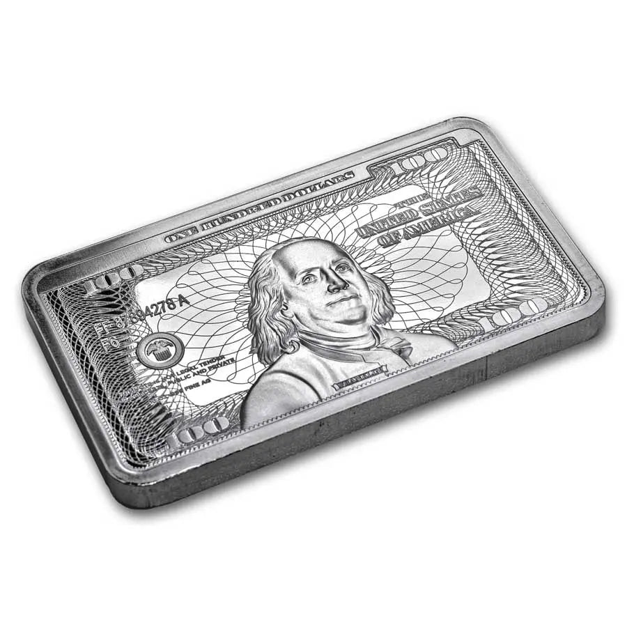 Benjamin Franklin $100 Replica Silver 10 oz (ounce) Bar ABConcept Gold Store AE