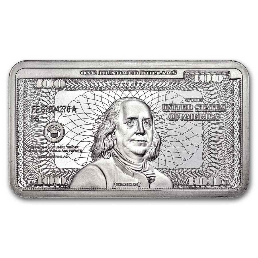 Benjamin Franklin $100 Replica Silver 10 oz (ounce) Bar