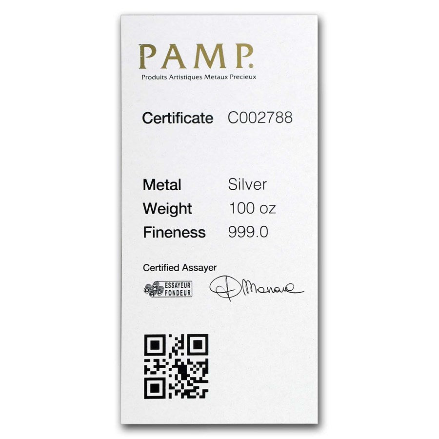 PAMP Suisse Silver 100 oz (ounce) Bar