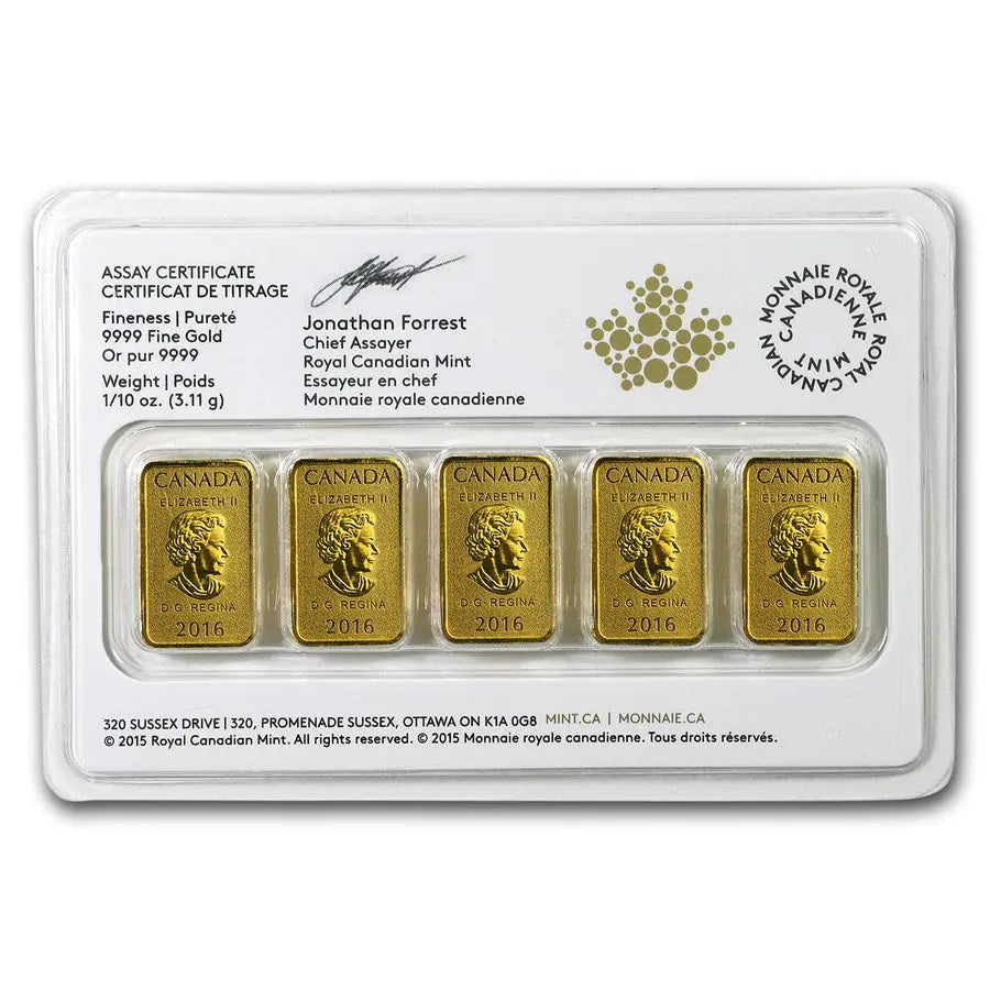 Canada World Atlas Gold 5 x 1/10 oz Bar Set The Royal Canadian Mint