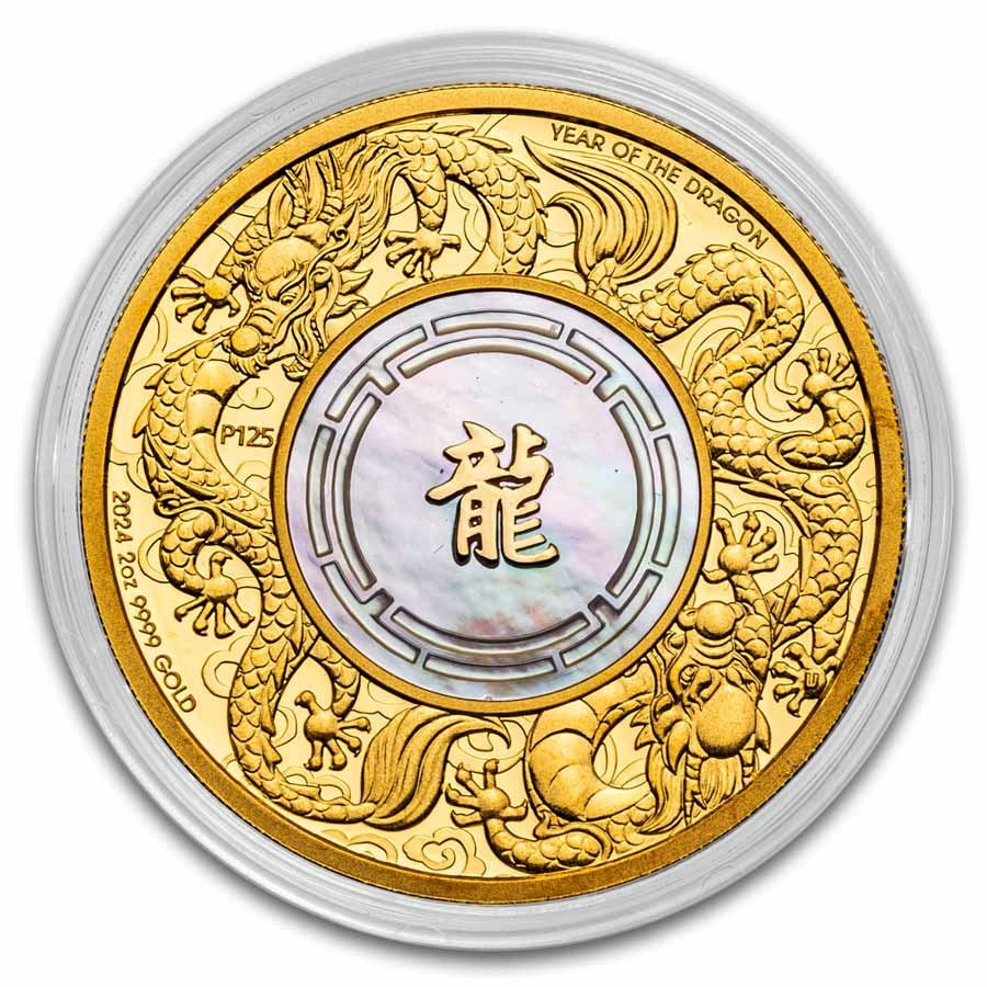 Australia Double Dragon with Mother of Pearl Gold 2 oz (ounce) coin