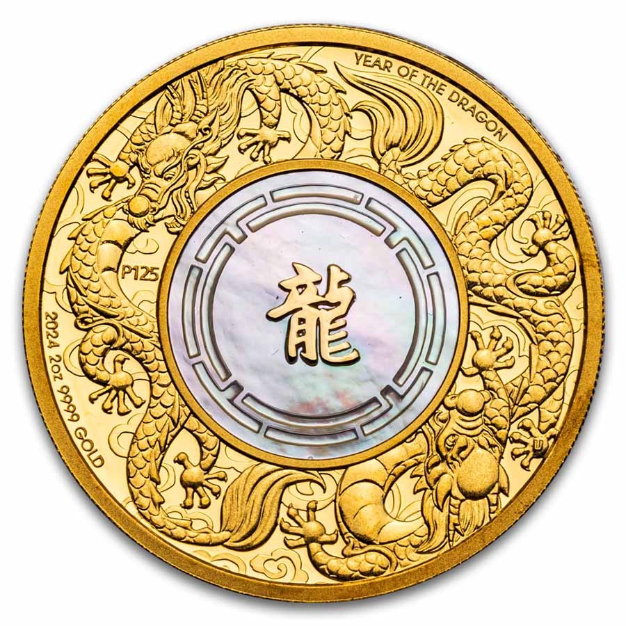 Australia Double Dragon with Mother of Pearl Gold 2 oz (ounce) coin