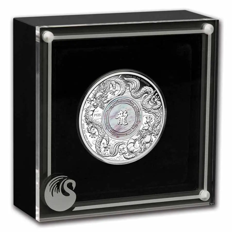 Australia Double Dragon with Mother of Pearl Silver 2 oz (ounce) coin The Perth Mint