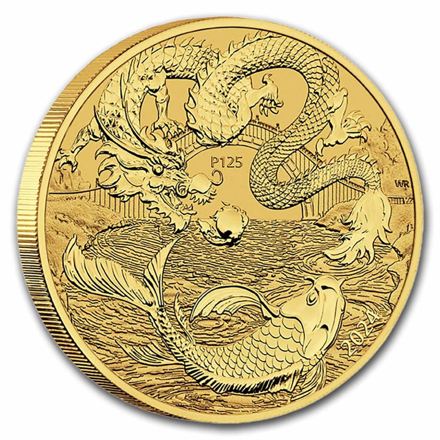 Australia Chinese Myths & Legends Dragon & Koi Gold 1 oz (ounce) coin