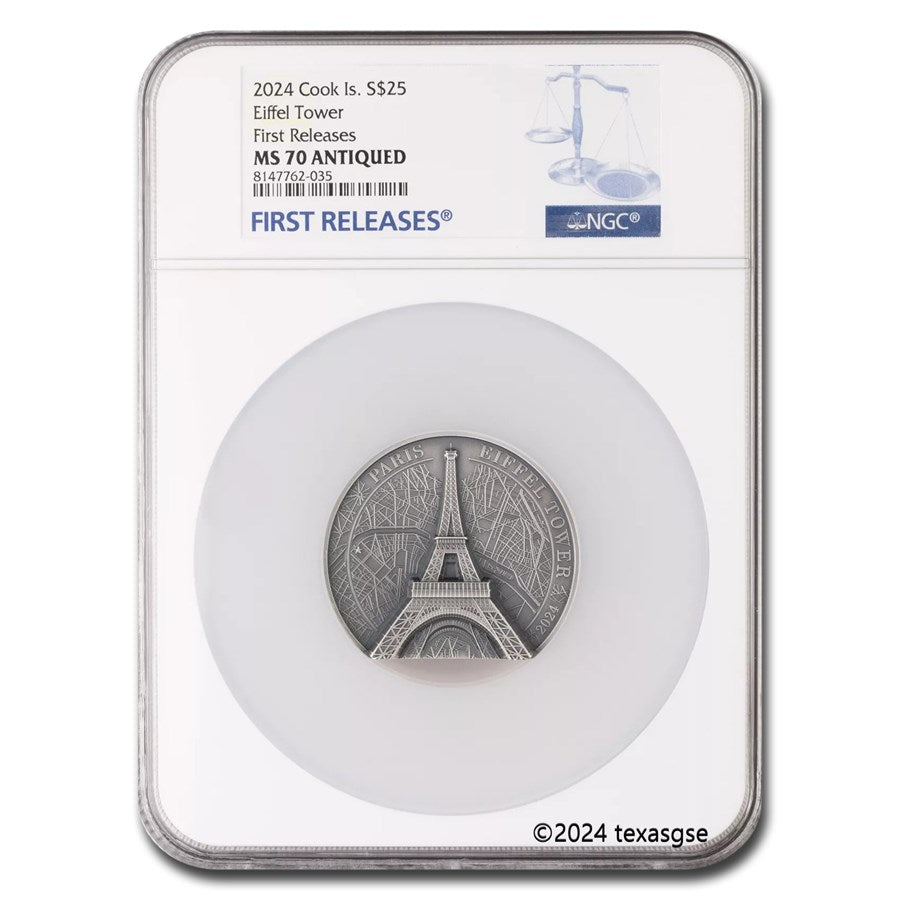 Eiffel Tower Cook Islands NGC MS-70 Silver 5 oz (ounce)