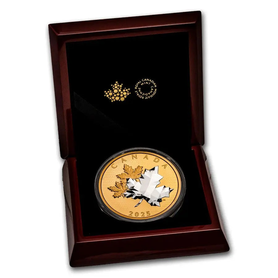 Canada Maple Leaves in Motion Yellow Gold Plated Silver 5 oz (ounce) coin The Royal Canadian Mint