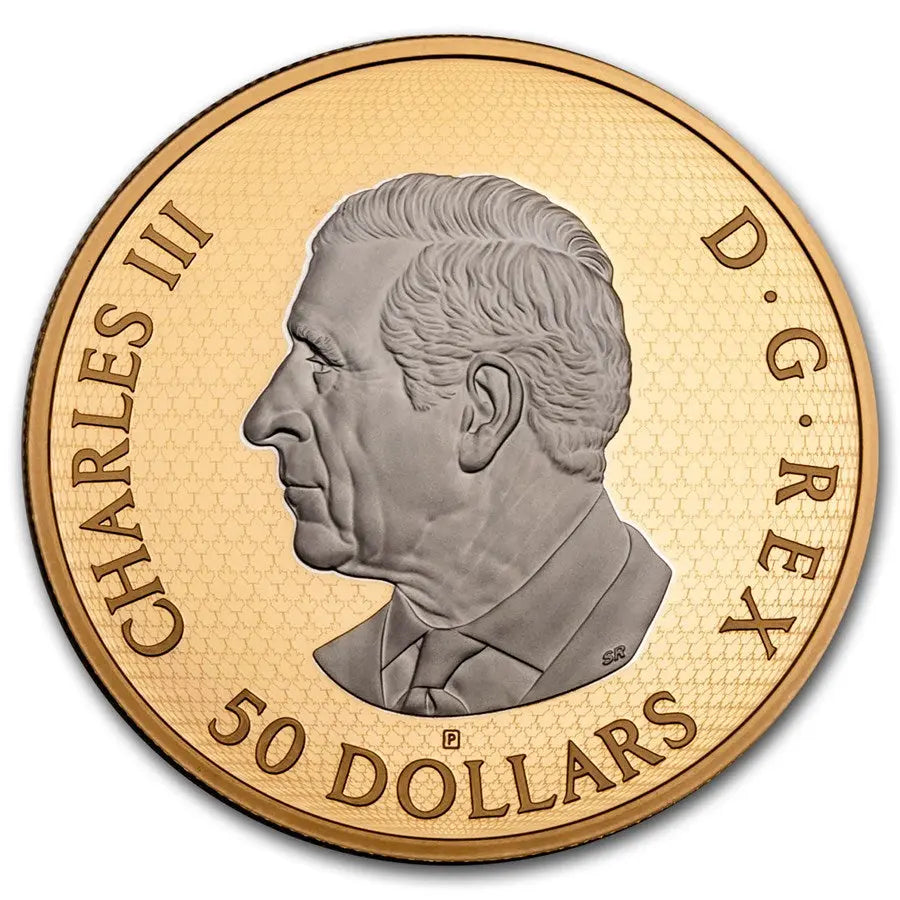 Canada Maple Leaves in Motion Yellow Gold Plated Silver 5 oz (ounce) coin The Royal Canadian Mint