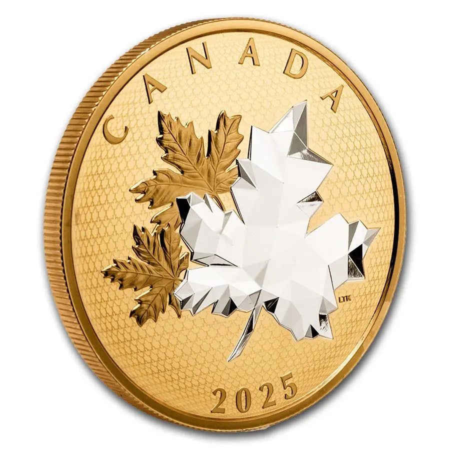 Canada Maple Leaves in Motion Yellow Gold Plated Silver 5 oz (ounce) coin The Royal Canadian Mint