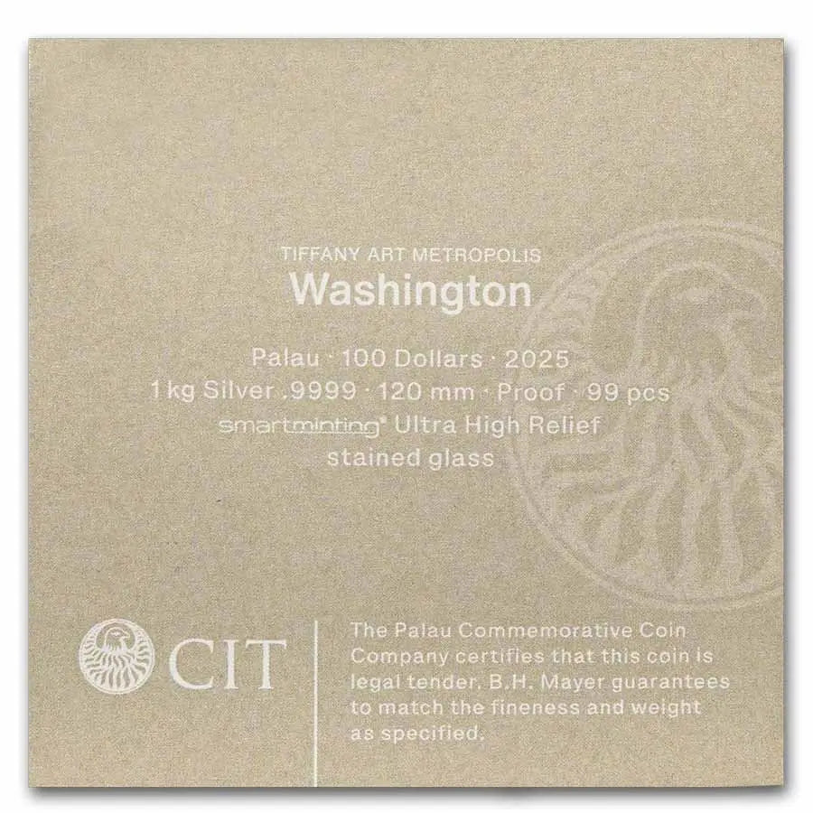 Palau Tiffany Art Metropolis: Washington D.C. Silver 1 kilo coin Coin Invest Trust