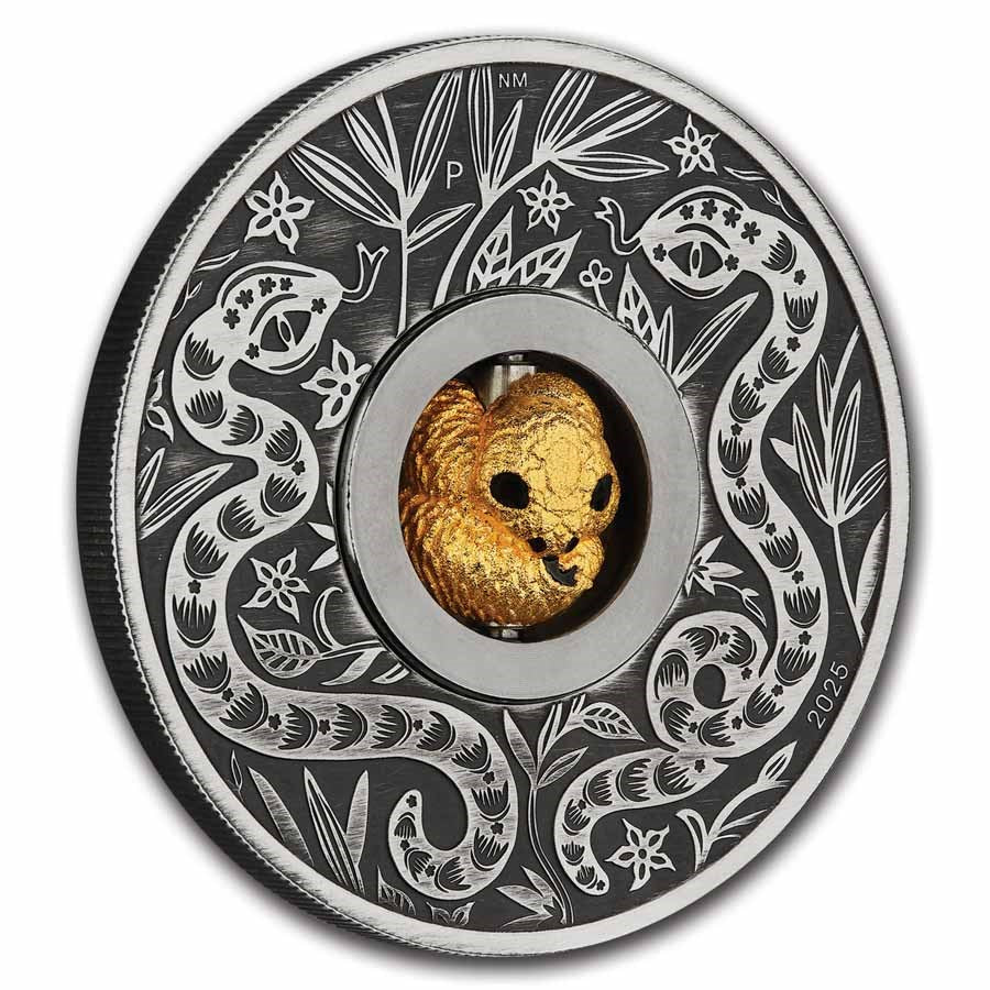 Tuvalu Lunar Snake Rotating Charm Silver 1 oz (ounce) coin