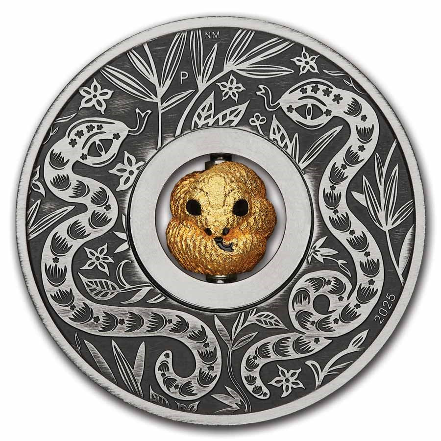Tuvalu Lunar Snake Rotating Charm Silver 1 oz (ounce) coin