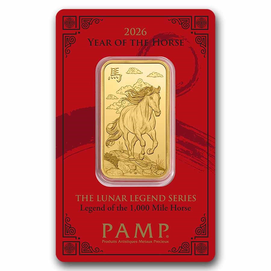 PAMP Suisse Lunar Legends 1,000 Mile Horse Gold 1 oz (ounce) Bar