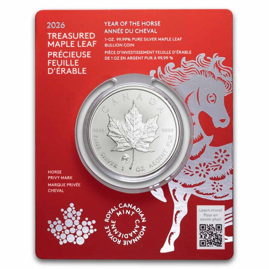 Canada Maple Leaf Lunar Horse Silver 1 oz (ounce)
