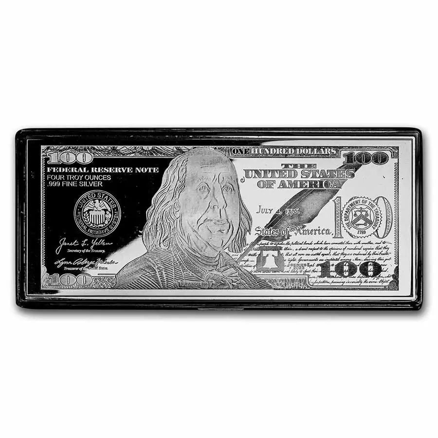 Benjamin Franklin 2023 $100 Replica Silver 4 oz Bar ABConcept Gold Store AE
