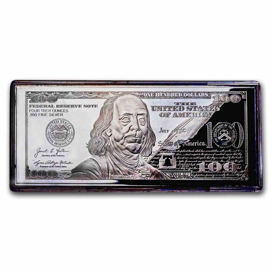 Benjamin Franklin 2024 $100 Replica Silver 4 oz Bar