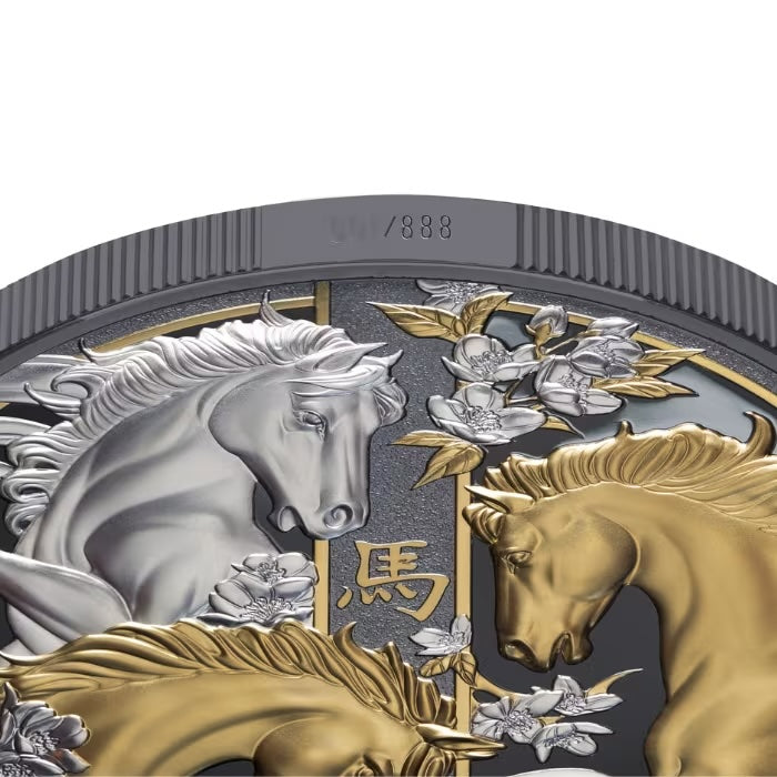 Niue Lunar Horse Gold Plated Black Proof Silver 5 oz (ounce) coin