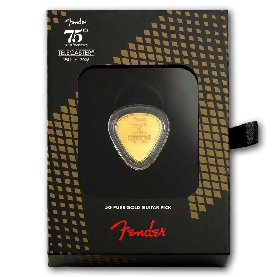 PAMP Suisse Fender Guitar Pick Telecaster 75th Anniversary Gold 5 gram Bar PAMP Suisse