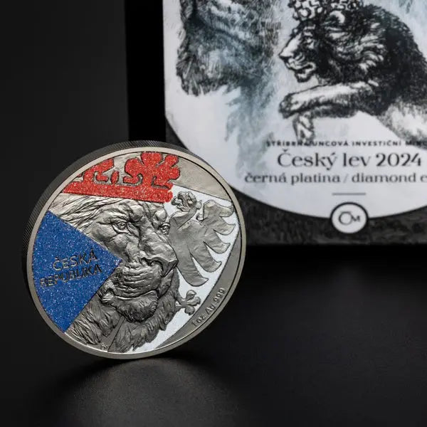 Czech Lion 2024 Black Platinum-Plated Diamond Effect Silver 1 oz (ounce) coin The Czech Mint