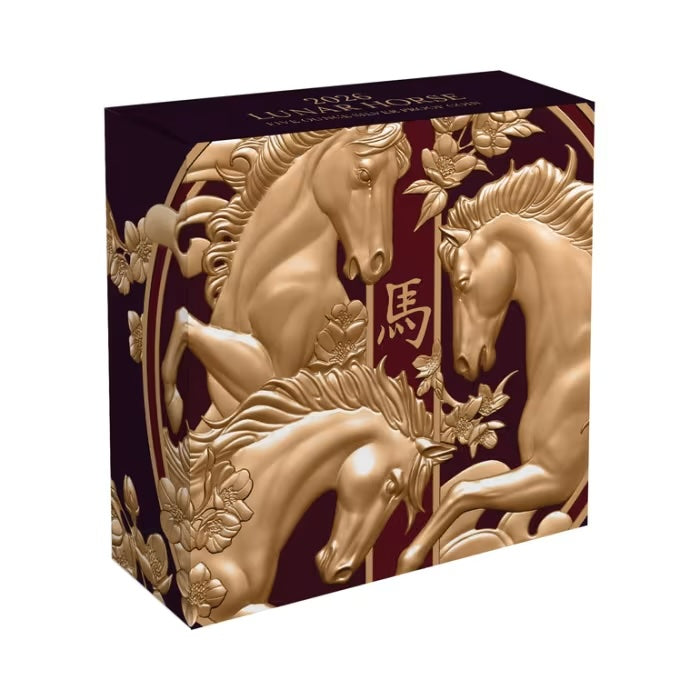 Niue Lunar Horse Gold Plated Black Proof Silver 5 oz (ounce) coin