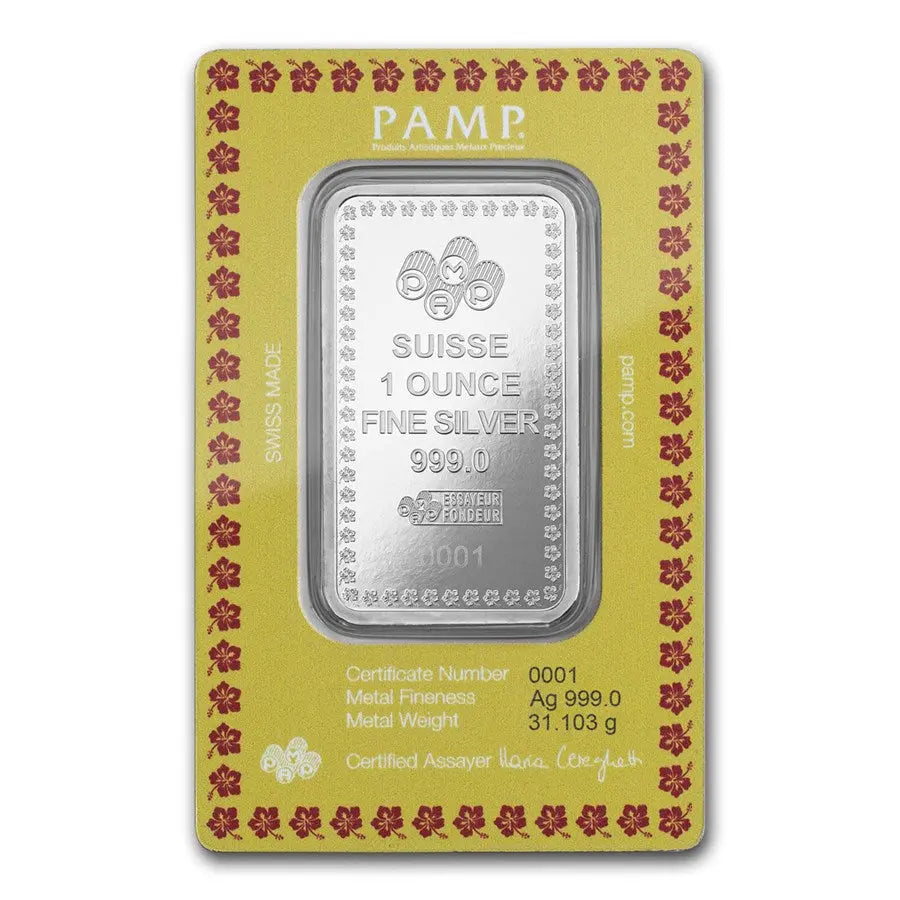 PAMP Suisse Diwali Lakshmi & Peacocks Silver 1 oz (ounce) Bar PAMP Suisse