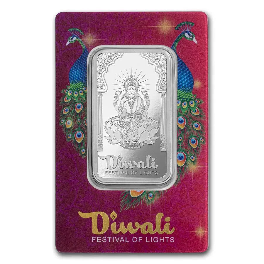 PAMP Suisse Diwali Lakshmi & Peacocks Silver 1 oz (ounce) Bar PAMP Suisse