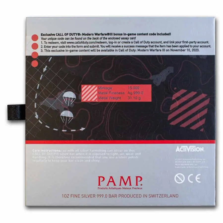 PAMP Suisse Call of Duty MWIII Proof-Like Silver 1 oz (ounce) Bar PAMP Suisse