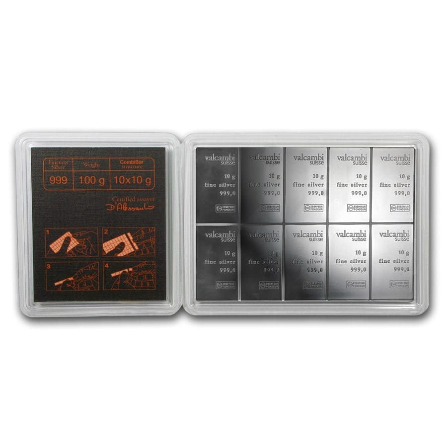 Valcambi CombiBar Silver 10 x 10 gram Valcambi Suisse