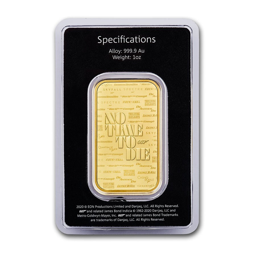 James Bond 007 "No Time To Die" Gold 1 oz (ounce) Bar The Royal Mint