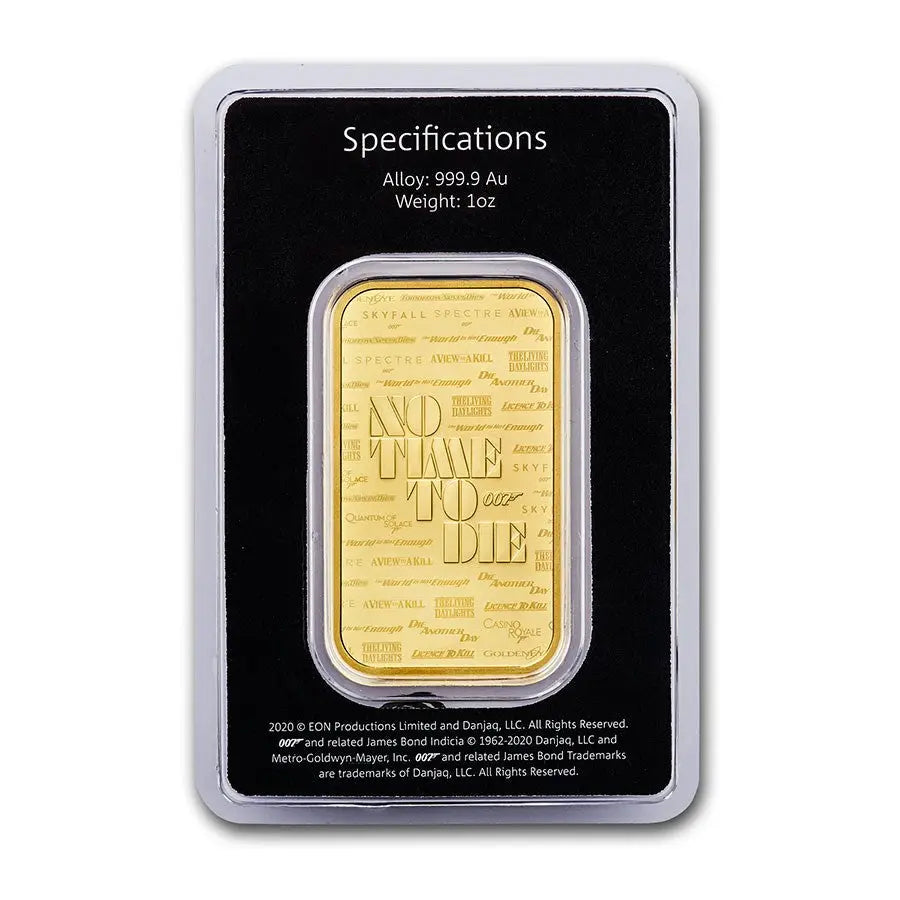 James Bond 007 "No Time To Die" Gold 1 oz (ounce) Bar The Royal Mint