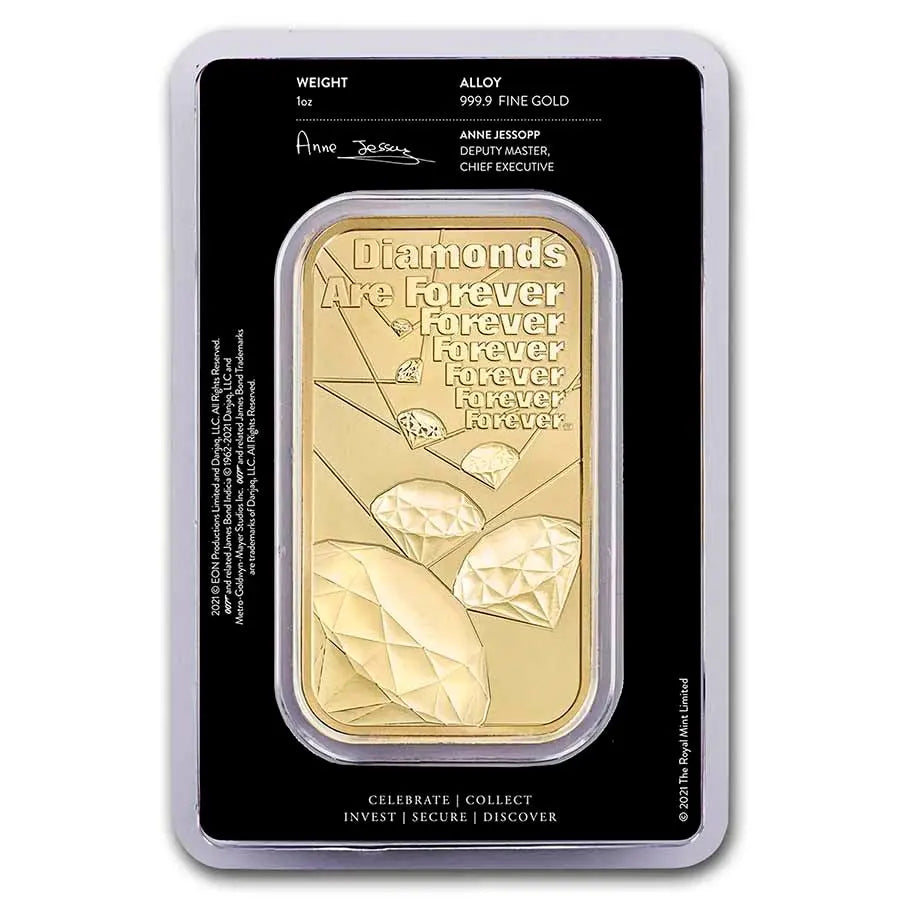 James Bond 007 "Diamonds Are Forever" Gold 1 oz (ounce) Bar The Royal Mint