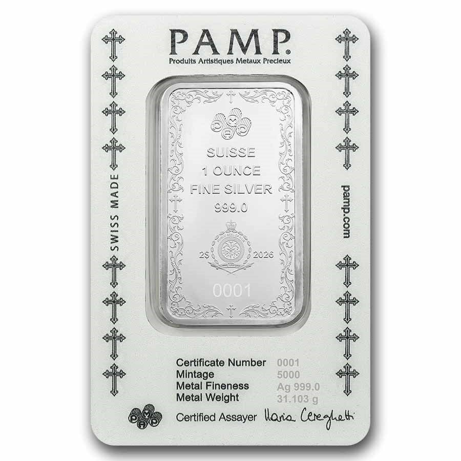 PAMP Suisse Cross of Christianity Silver 1 oz (ounce) Bar
