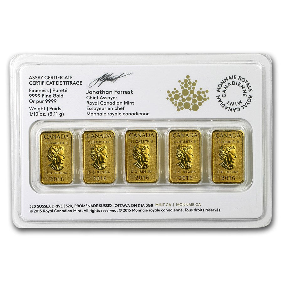 Canada World Atlas Gold 5 x 1/10 oz Bar Set