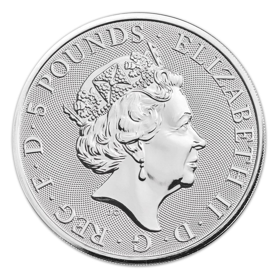 Great Britain Queen's White Greyhound Silver 2 oz  (ounce) coin