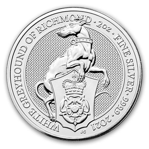 Great Britain Queen's White Greyhound Silver 2 oz  (ounce) coin