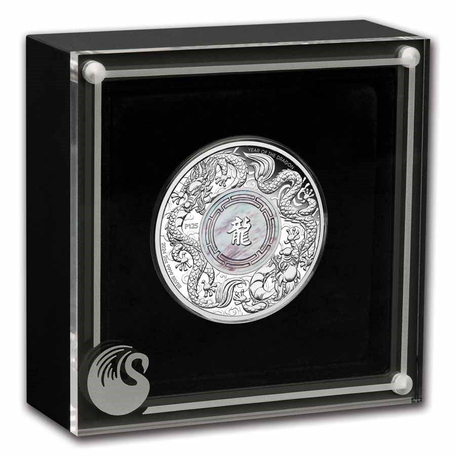 Australia Double Dragon with Mother of Pearl Silver 2 oz (ounce) coin