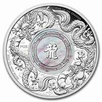 Australia Double Dragon with Mother of Pearl Silver 2 oz (ounce) coin