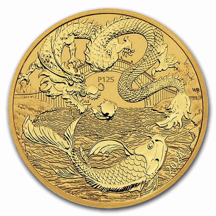 Australia Chinese Myths & Legends Dragon & Koi Gold 1 oz (ounce) coin