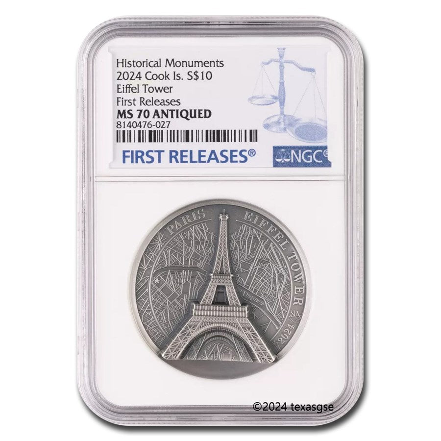 Eiffel Tower Cook Islands Silver 2 oz (ounce) NGC