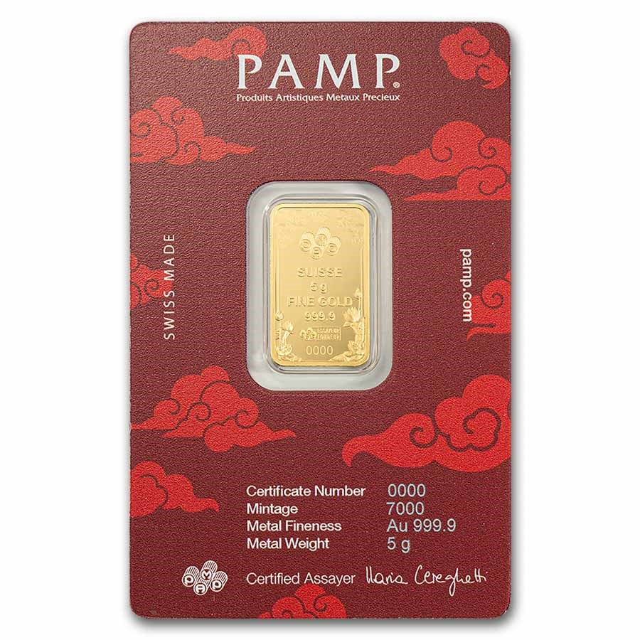 PAMP Suisse Good Luck Yellow Dragon Gold 5 gram Bar