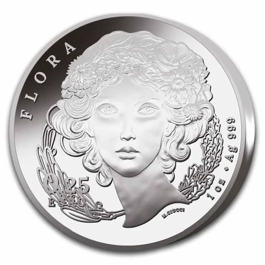 Italy Flora and Fauna The Daisy Silver 1 oz (ounce) coin Italian State Mint