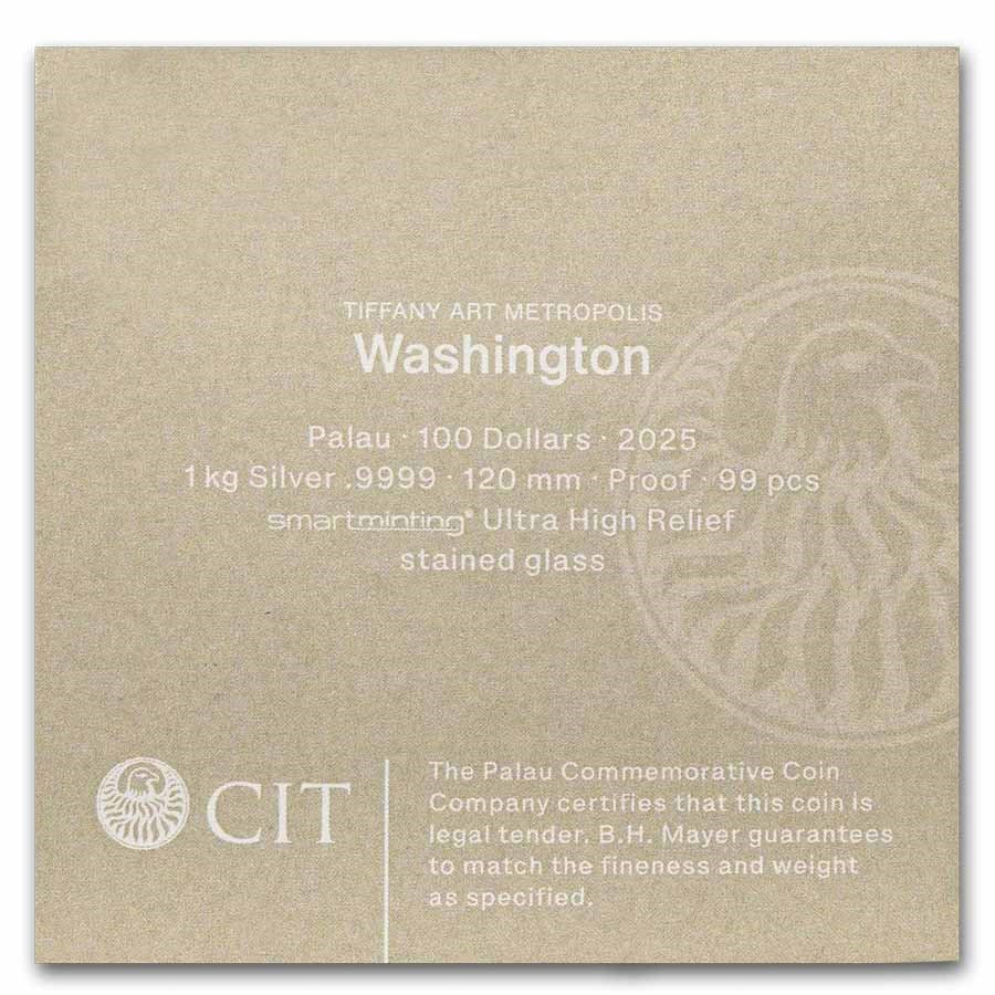 Palau Tiffany Art Metropolis: Washington D.C. Silver 1 kilo coin