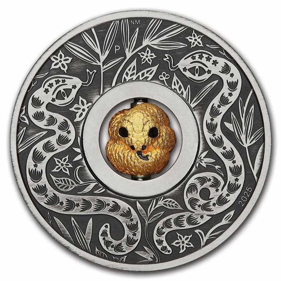 Tuvalu Lunar Snake Rotating Charm Silver 1 oz (ounce) coin The Perth Mint