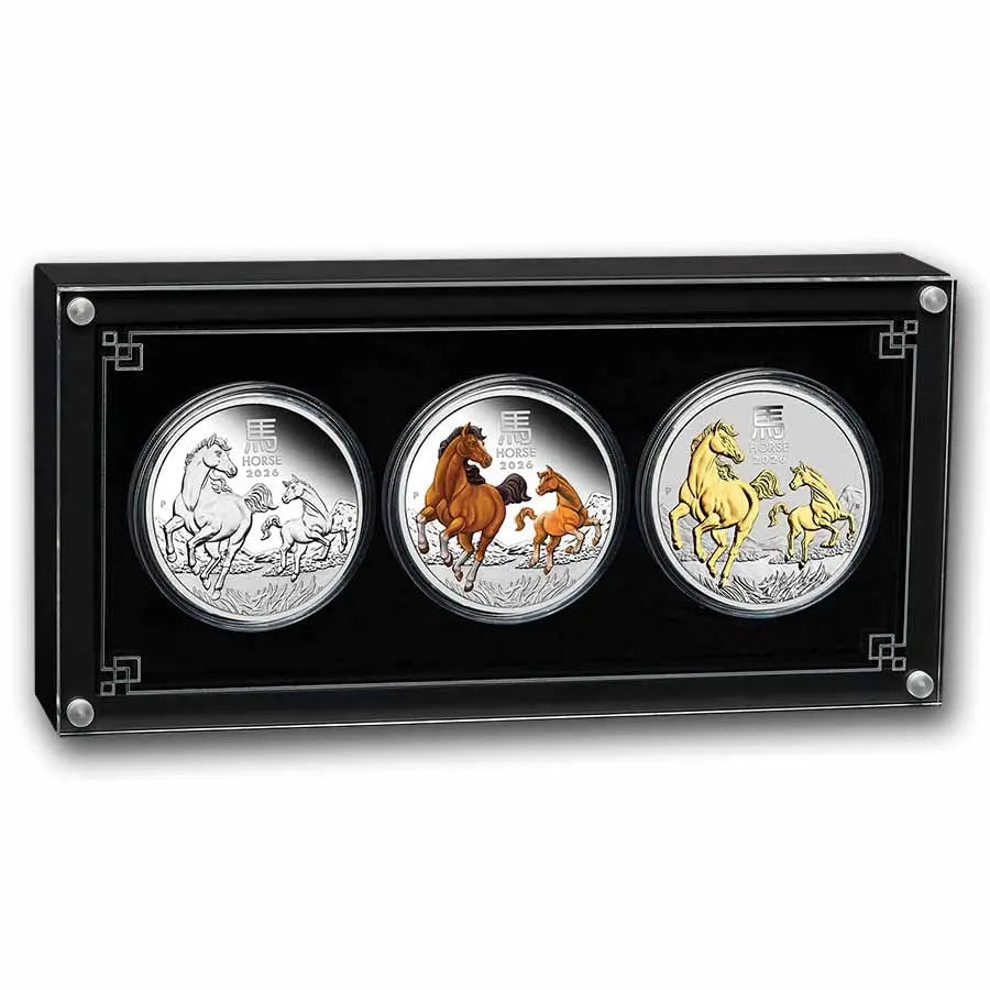 Australia Lunar Horse Silver 3 oz (ounce) Set The Perth Mint